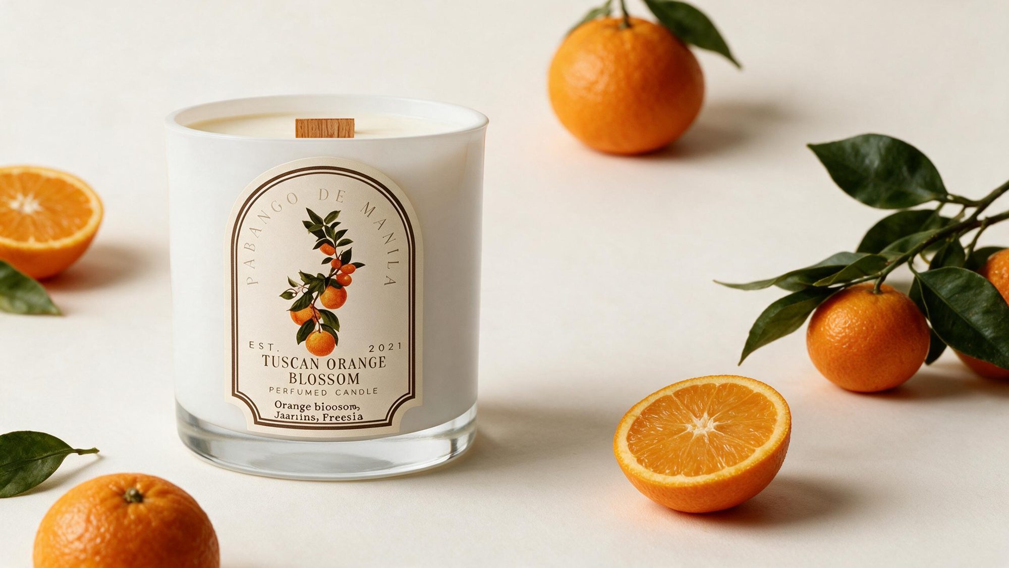 Tuscan Orange Blossom perfumed candle with fresh oranges